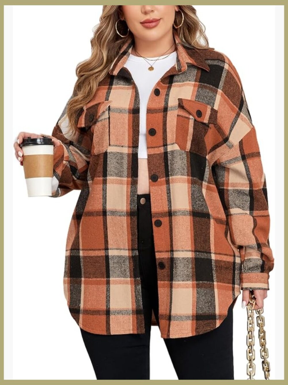 Plus Size Flannel Plaid Shacket Jacket Oversized Button Down Coat